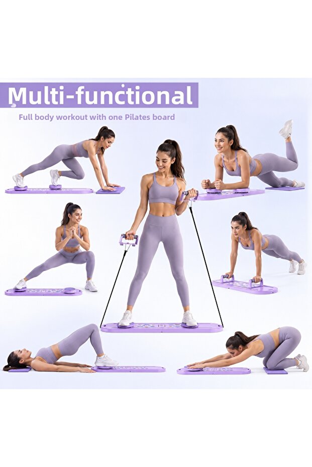 Multifunctional Purple Pilates and Fitness Board – Abdominal, Arm, Back, and Core Exercise with Resistance Bands