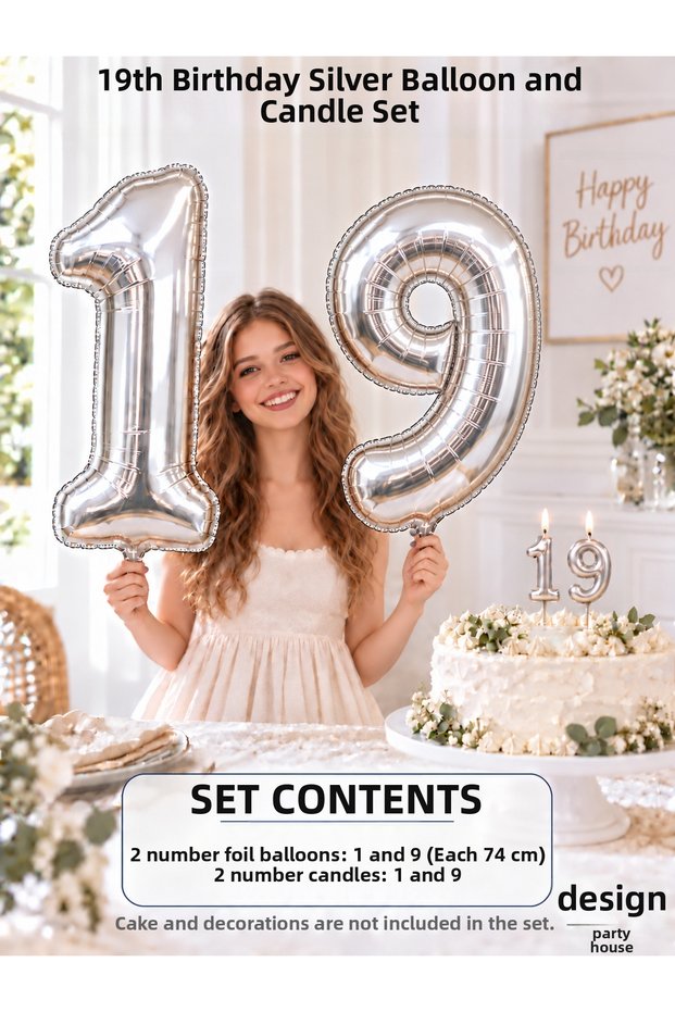 1-20 Years Old Silver Number Foil Balloon and Number Candle Set – 74 cm Birthday Decoration Set