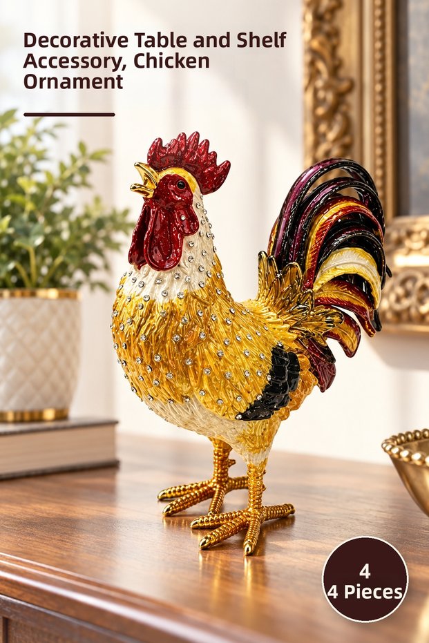 4 Stone Chicken Figures – Decorative Table Ornament and Shelf Accessory, Chicken Ornament