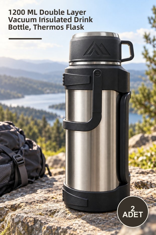2 Pieces Stainless Steel Thermos – 1200 ml Double Layer Vacuum Drink Flask, Bottle, Thermos Flask