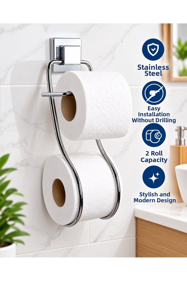 Strong Adhesive Toilet Paper Holder - Refillable Bathroom Accessory Chrome Metal Vc Paper Holder with Refill
