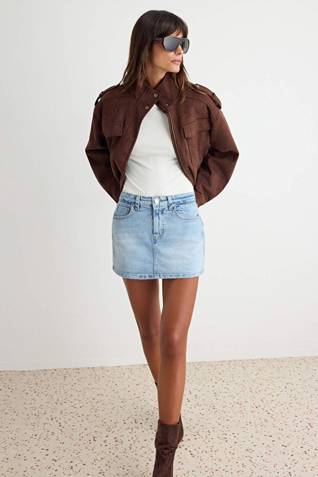 Blue Low-Stretch Mini Denim Shorts Skirt Twoss26Sr00052