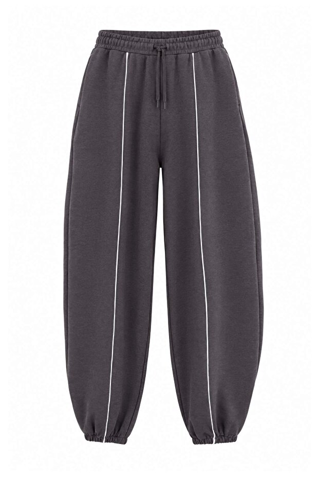 Anthracite Barrel Molded Stripe Detailed Knitted Sweatpants with Elastic Cuffs Twoaw27Ea00034