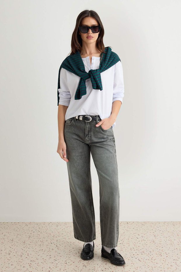 Petrol Vintage Yıkama %100 Pamuk Yüksek Bel Straight Jeans TWOAW27JE00154