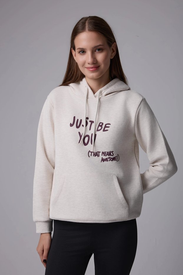 Women's Printed Hooded Sweatshirt Ecru