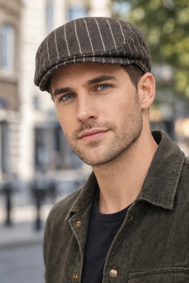 Men's Cap Hat Striped Dark Gray All Seasons Standard Size Hat (First Class Fabric)