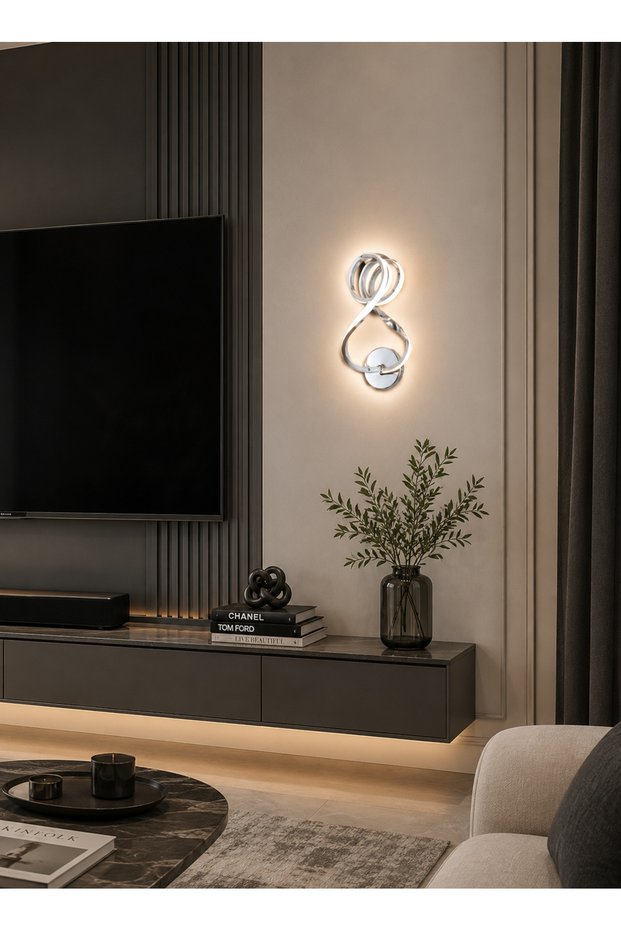 أبليك جداري LED باللون الفضي بثلاث درجات إضاءة للصالة والممرات