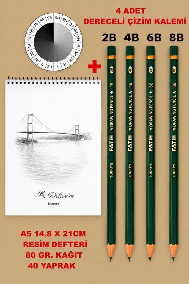 My First Sketch Set 2B 4B 6B 8B 4Pcs Graded Drawing Pencils and A5 Notebook