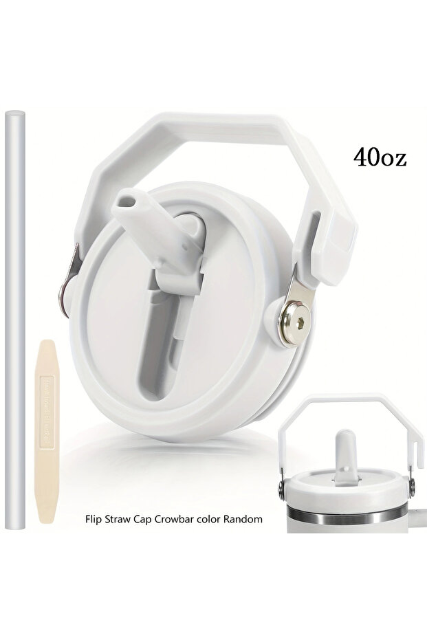 40oz-White Compatible with Stanley 14/30/40oz Cups Replacement Tumbler Lid with Handle & Flip Straw