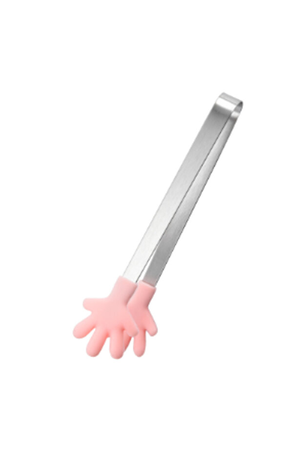 pink Creative Silicone Stainless Steel Mini Snack Food Tongs Non-slip Handles BBQ Bread Ice Cube Cli