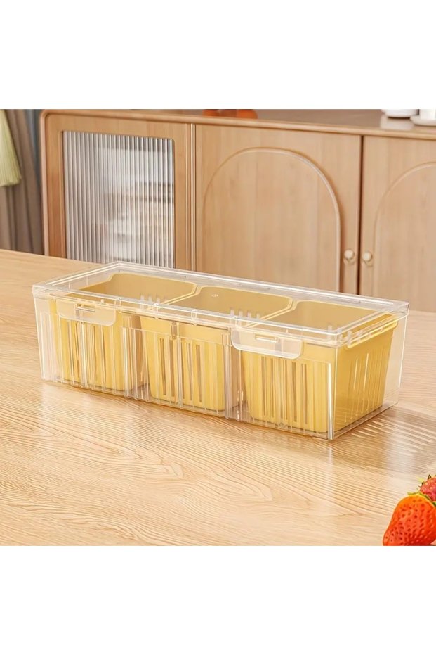 YELLOW Compartment Food Storage Containers, Square Transparent Bento Box Set for Refrigerator,Salad