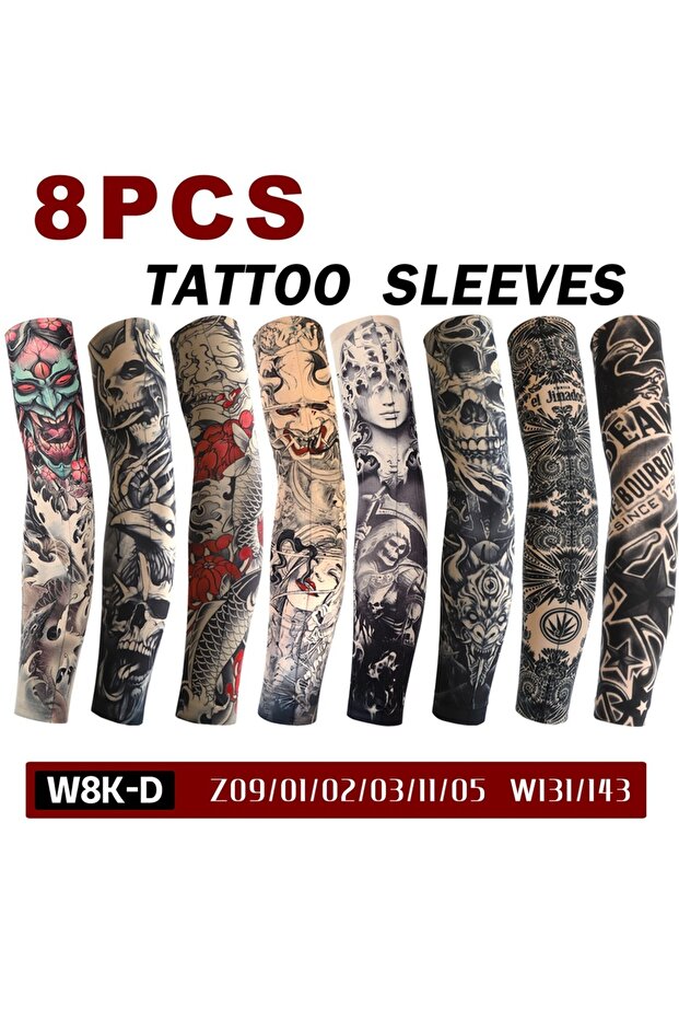 One Size D 8 PCS Tattoo Sleeves Unisex Summer Cycling Sun Protection Arm Covers Beach Driving Fishin