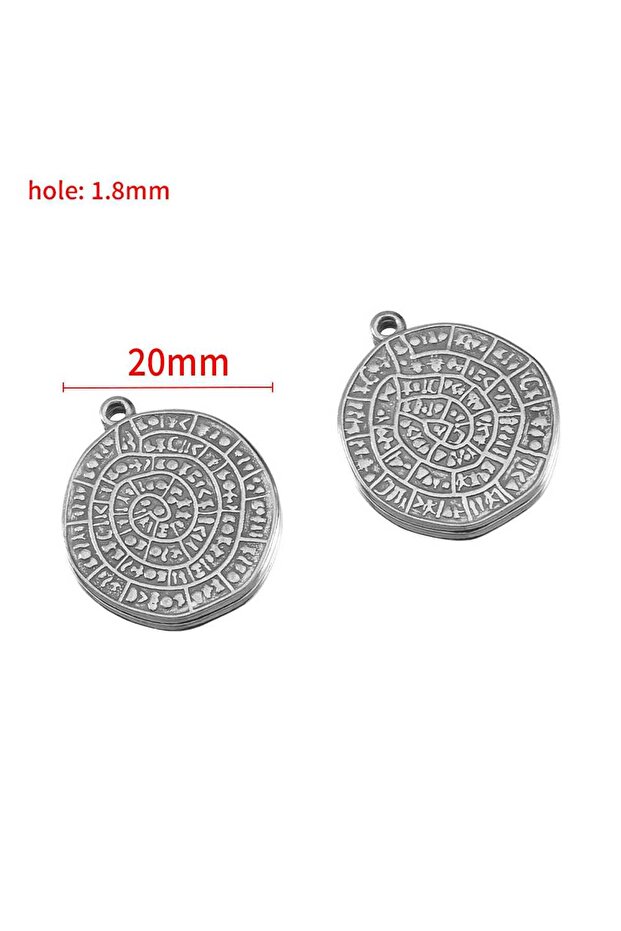 Steel-20mm 2pcs Round Features Embossed Small Pattern Stainless Steel Pendant For DIY Necklace Brace