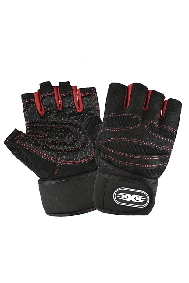 M Black and red Workout Gloves for Men Women Half Finger Glove with Wrist Wrap for Sport Weight Lift