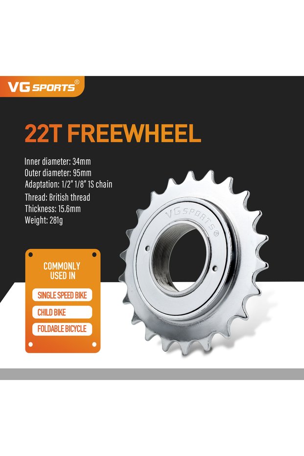 1pc 22T Silver 1pc VG Sports 16T/18T/20T/22T/24T 34MM Single Speed Bicycle Freewheel Sprocket Part f