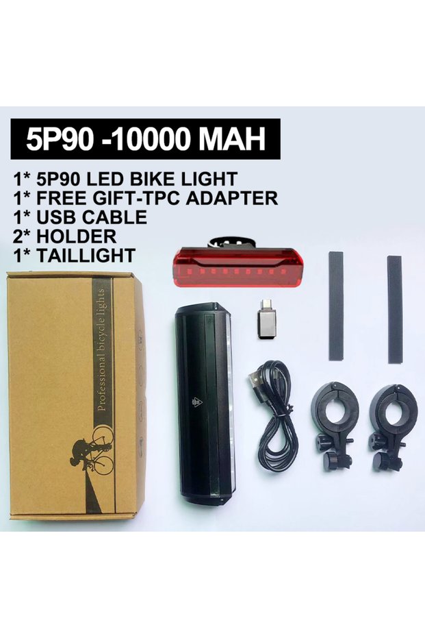 5P90 And Taillight 10000mAh Bicycle Light 5P90 LED Front Double Bracket Power Bank MTB Mountain Bicy