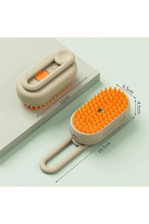 Khaki 3 in 1 Pet Electric Steam Brush Cat and Dog Cleaning Spray Massage Grooming Comb Retractable H