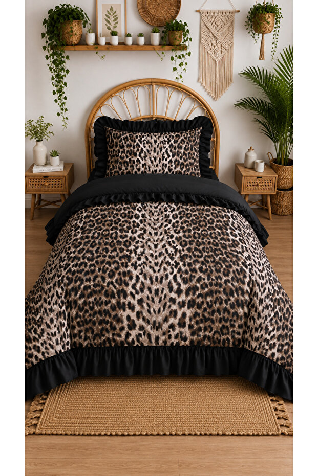 Leopard Ruffle Single Duvet Cover Set | 160 X 220 cm