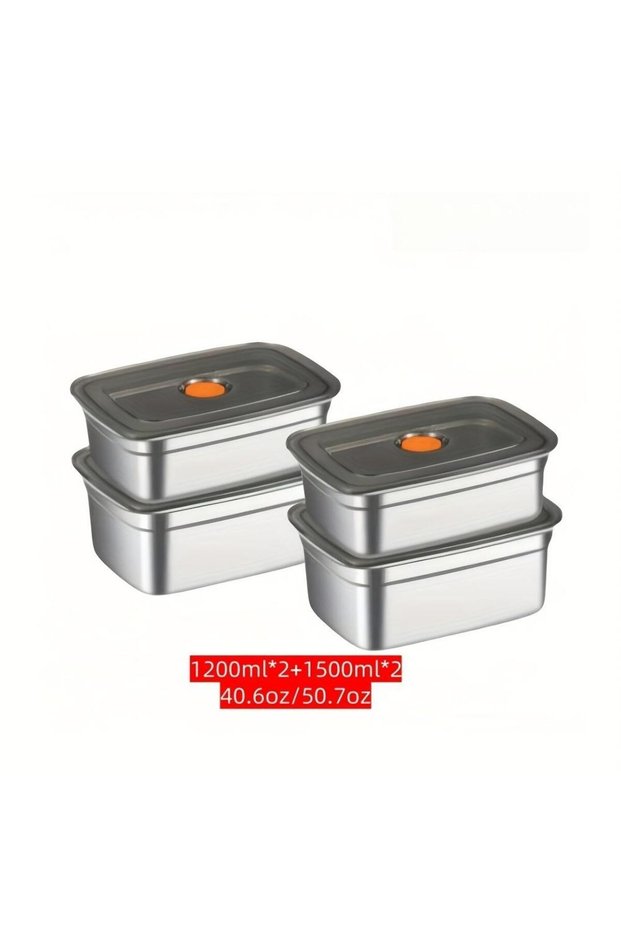 4 4PCS Stainless Steel Food Containers with Lids Reusable Stackable Leakproof Black Valve Lid Perfec