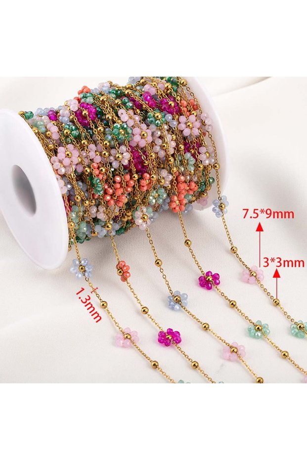 1 meter Colorful 1 Meters Stainless Steel Colored Crystal Small Flower Beaded Chain for DIY Necklace