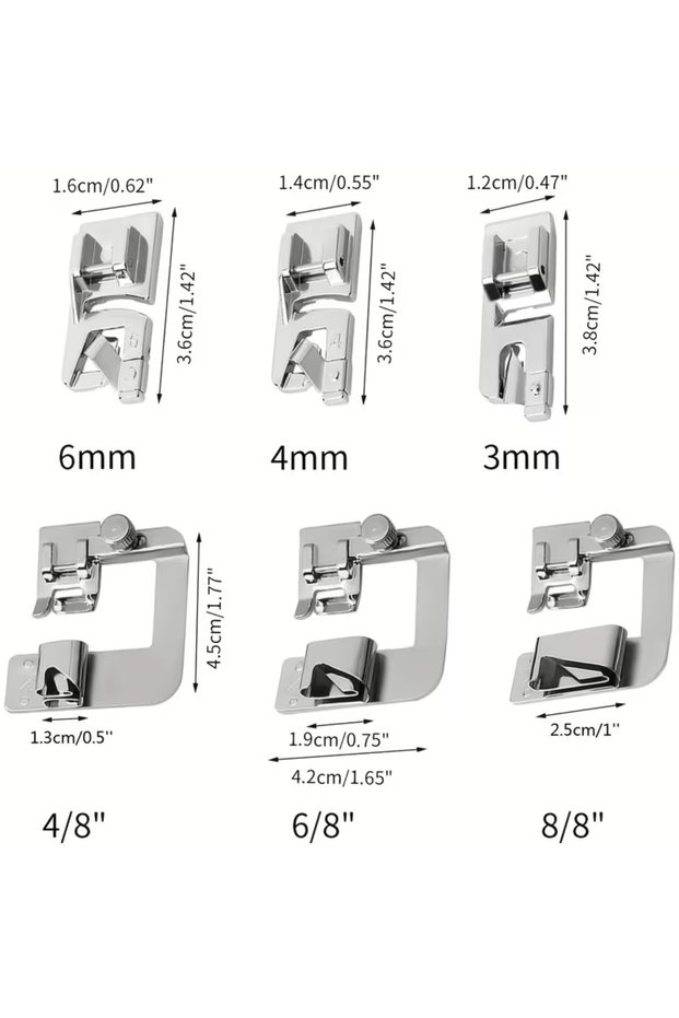 6pcs 3mm, 4mm 6mm Narrow Rolled Hem Presser Foot Set for Sewing Machine Singer, Brother, Babylock, E