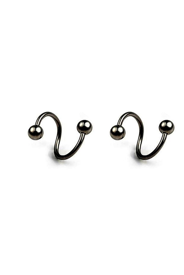 2PCS Black Women's Spiral Earrings Piercing Jewelry Multi-Use Body Jewelry - Lips Nose Septum Tragus
