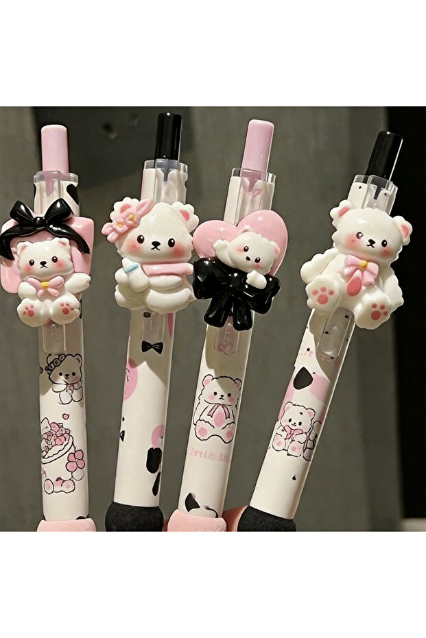 C 4PCS 4Pcs/Set Kawaii Cat Gel Pens 0.5mm Quick-Dry Black Ink-Smooth Writing Retractable Pens Cute S