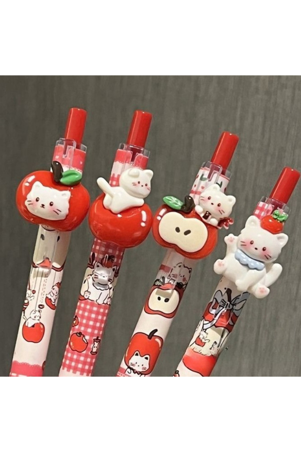 4PCS 4Pcs Kawaii Apple Cat Gel Pen 0.5mm Black Ink Gel Pens Soft Grip Student Writing Pen Cute Stati