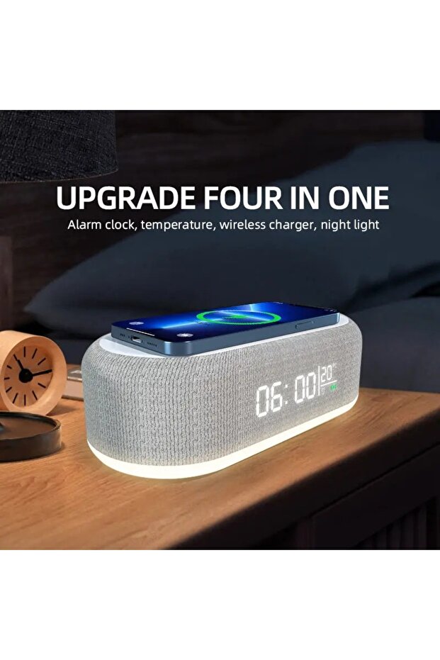 VIKEFON Standard Version Alarm Clock Wireless Chargers Pad Phone Bedroom Lamp Night Light Desk Therm