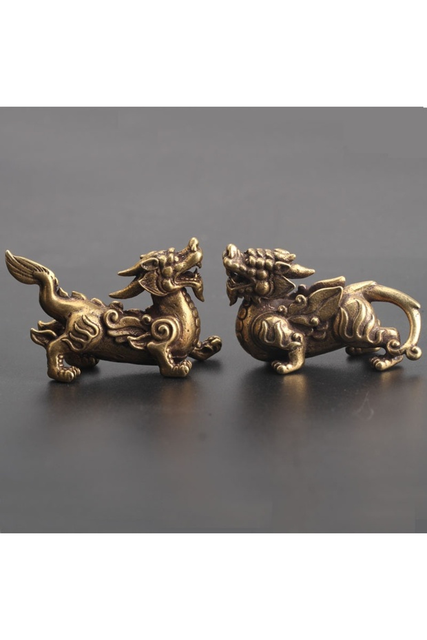 2PCS 2pcs/Pair Copper Chinese Mythological Animals Home Decoration Dragon Head Oxtail Horseshoe Moos