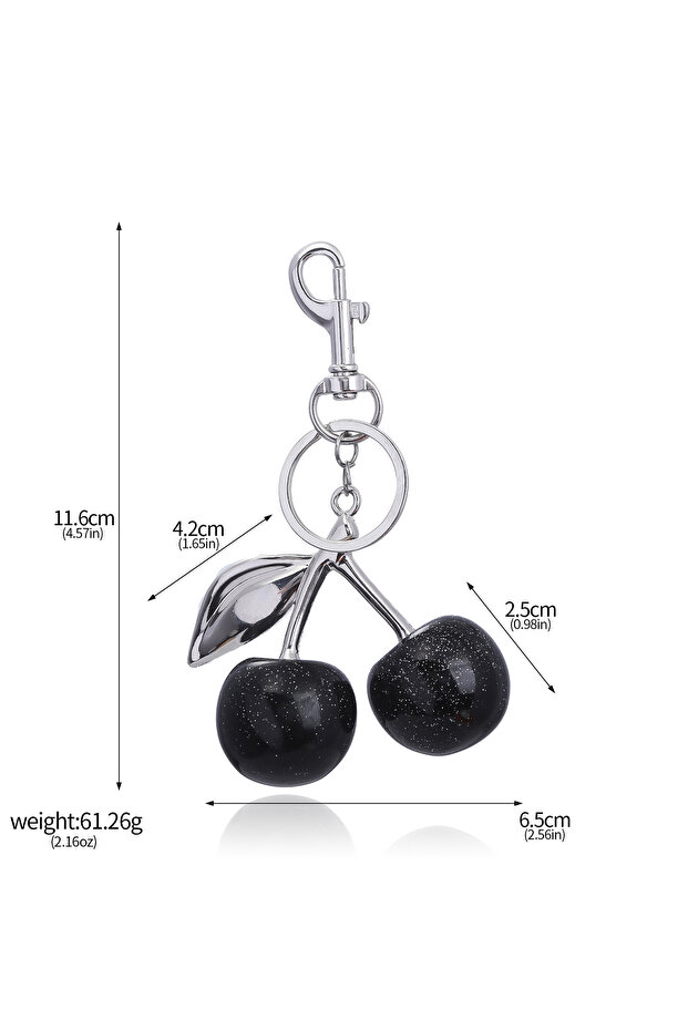 K00878-01 Delicious Exquisite Cherry Crystal Fruit Bag Charm Keychain Pink Cherry Keyring for Elegan