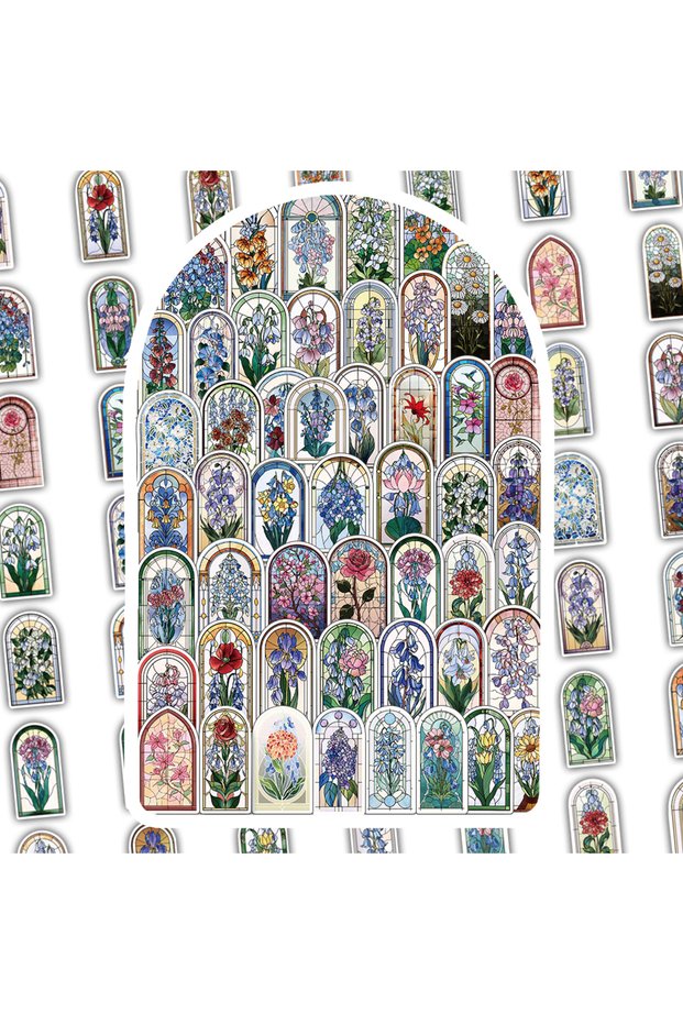 YCK367 50PCS Beautiful Flower Colored Glass Window Stickers High Beauty Colorful Art Decoration Scra