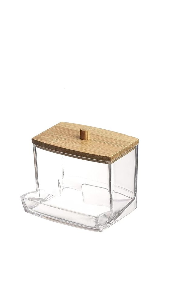 Transparent 1pc Desktop Square Cotton Swab Dental Floss Portable Plastic Storage Box Transparent Hou