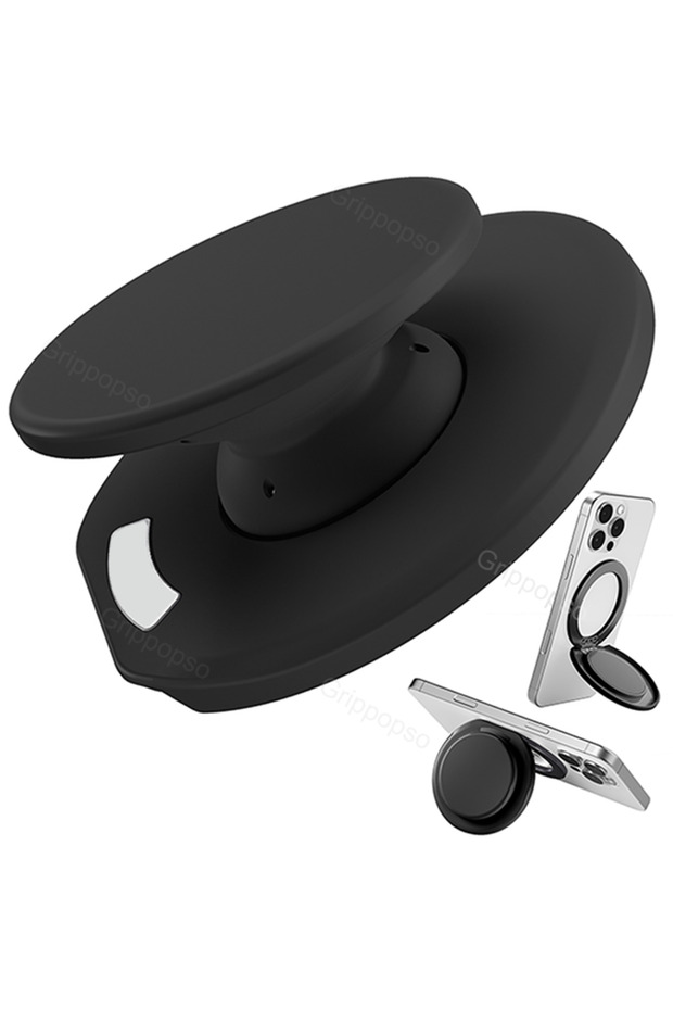 Black Grippopso for MagSafe Phone Grip with Built-in Phone Stand Adjustable Kickstand for Portrait o