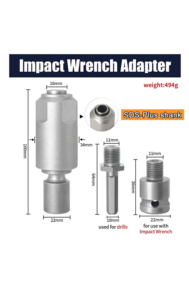 Dual-use SDS-Plus New 1/2 Adapter for Converting Impact Wrench To Electric Hammer SDS Plus Square In