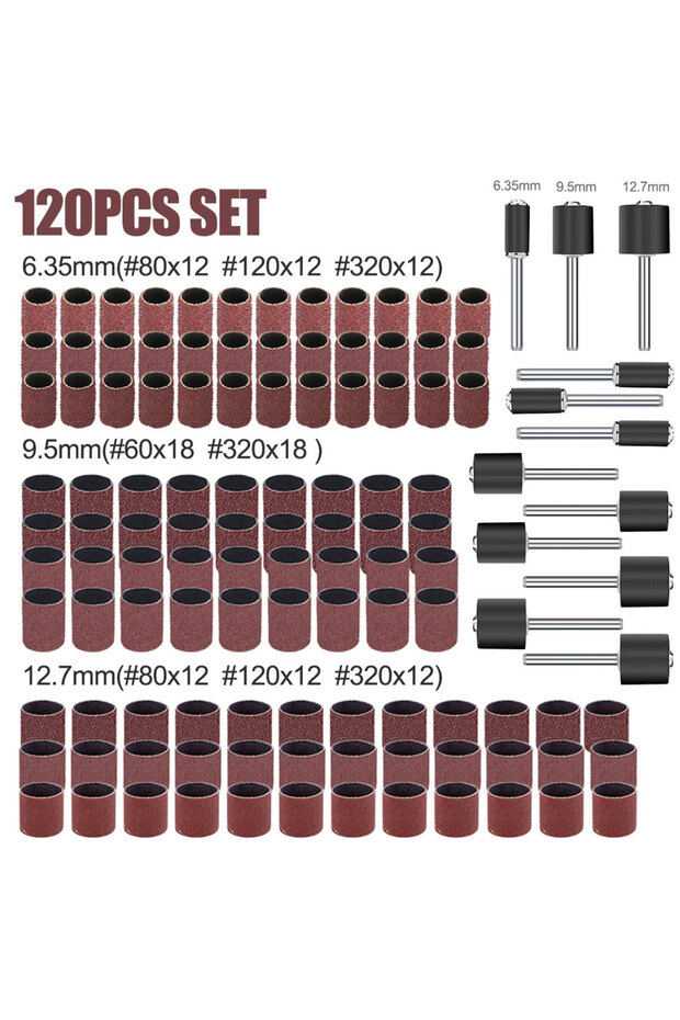 120pcs XCAN 102/120pcs Sanding Drums Kit Sanding Bands Sleeves with Drum Mandrels 60/80/120/320 Grit