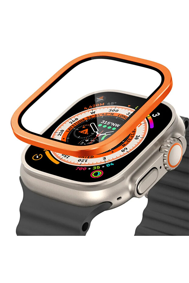 for Apple ultra 2 Orange 5 Tempered Glass for Apple Watch Ultra 49mm Titanium Metal Frame Anti-Scrat
