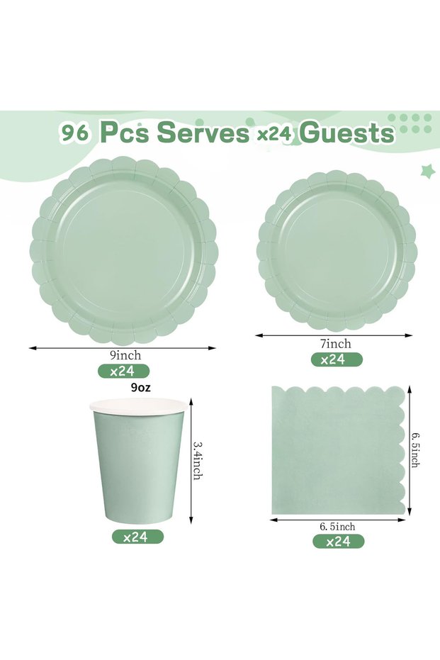 96pcs 96 Pcs Sage Green Paper Plates And Napkins, 24 Guest Sage Green Party Supplies For Wedding, Bi