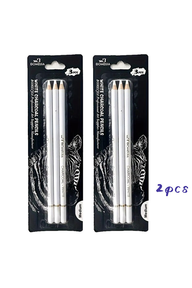 6pcs 3/6pcsPiece White Charcoal Pencil Set For Artists - Smooth, Soft & Medium Tip For Sketching, Hi