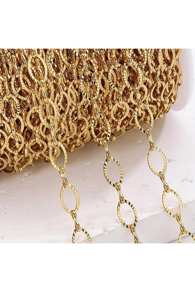 2 meters Gold color 1 Meter 2 Meters 6.5 mm Stainless Steel Openwork Oval Embossed Chain for DIY Nec