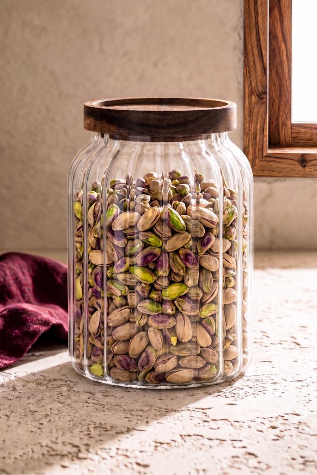 Erdek Borosilicate Glass Multi-Purpose Pantry Jar with Acacia Lid 1200 ml