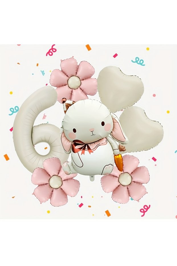 other 6 7pcs Adorable Rabbit Daisies Balloon Set 40 Inch Cream White Number 1-9 Birthday Balloon Car