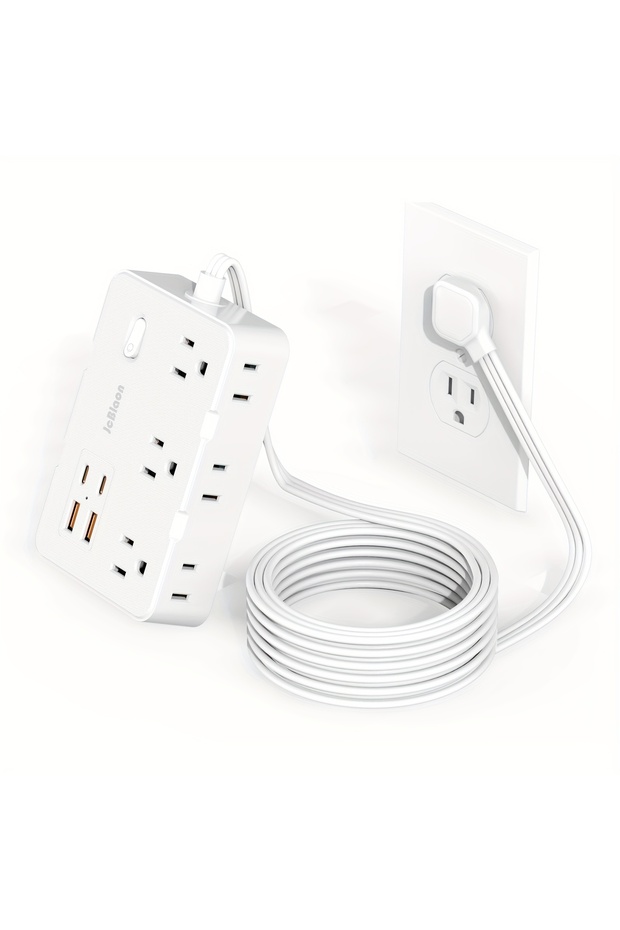 US Plug White Ultra Thin Flat Plug Extension Cord with 4 USB Ports(2 USB C), 5ft Surge Protector Pow