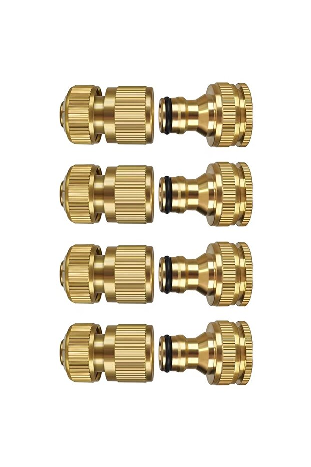 4 Set Garden Hose Connector,Solid Brass Garden Tap Connector,1/2 Inch and 3/4 Inch 2-in-1 Faucet Con