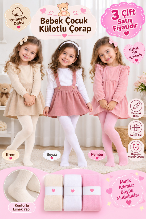 Children's 3-Piece Cotton Pantyhose