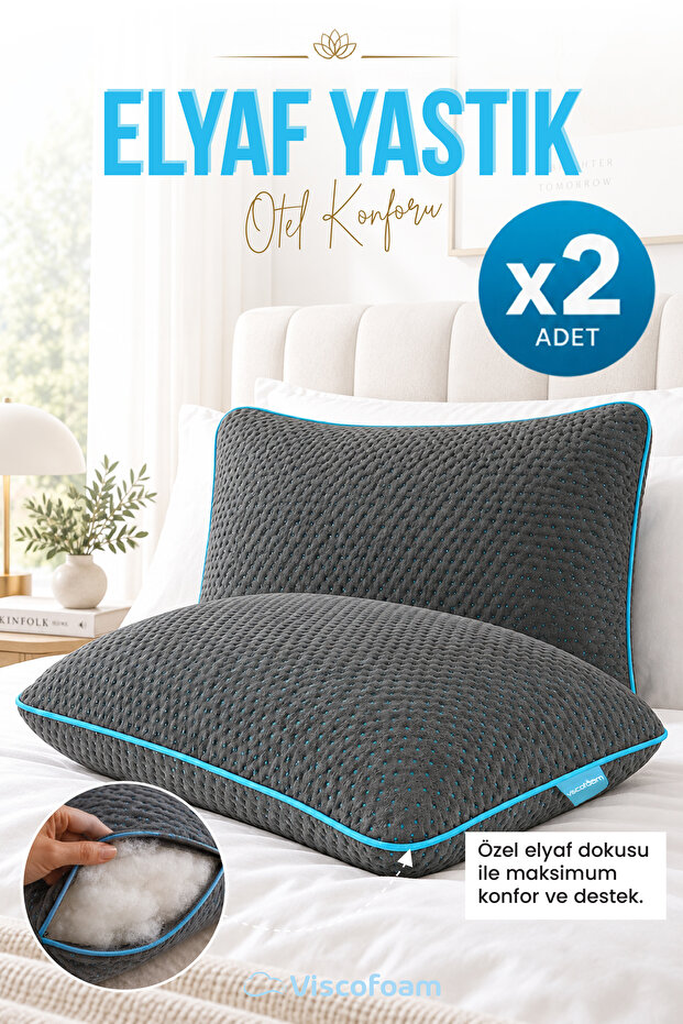 2 Pieces Dark Blue Comfort Fiber Pillow 60X40 cm - Gray