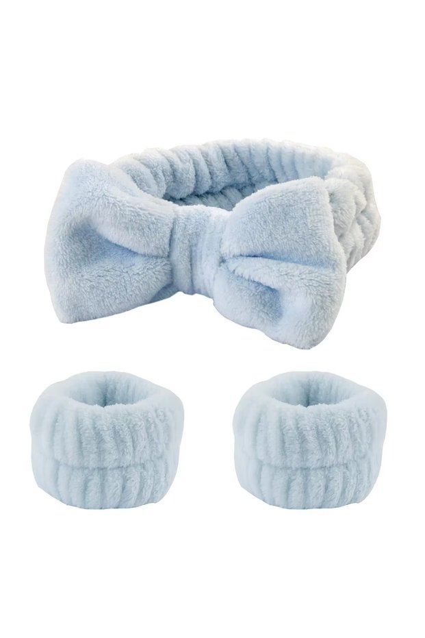 Blue Cute Plush Wristband Hair Tie Makeup Mask Moisture Proof Sleeve Cover Hair Ring Headphone Women
