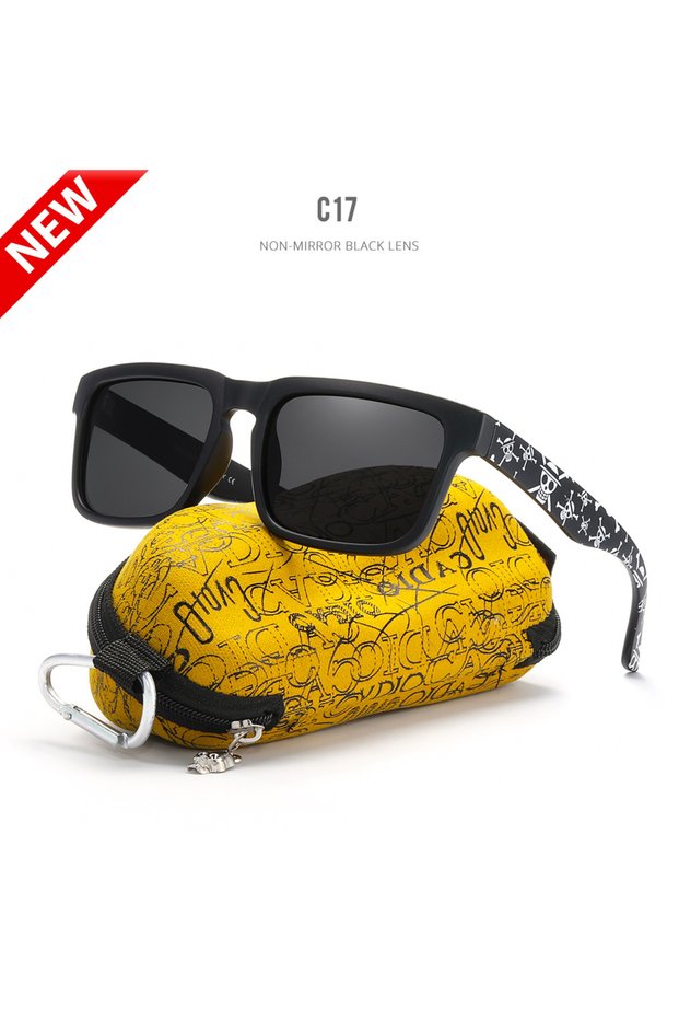 Skull Zipper Case PRO-C17 KDEAM Eye-catching Function Polarized Sunglasses For Men Matte Black Frame