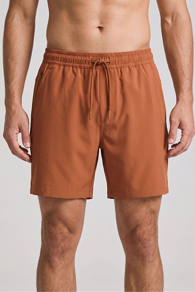 Men's Tile Elastic Waist Lace-Up Swim Shorts