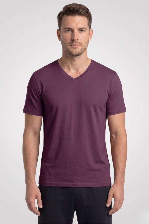 Men's Burgundy Bambo V-Neck Half Sleeve T-Shirt